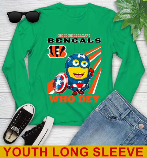 NFL Football Cincinnati Bengals Captain America Marvel Avengers Minion Shirt Youth Long Sleeve 7
