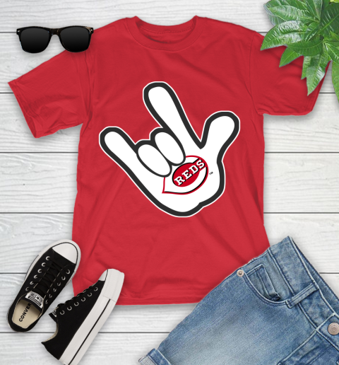 Cincinnati Reds MLB Baseball Mickey Rock Hand Disney Youth T-Shirt 10