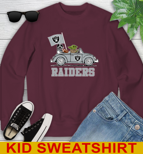 NFL Football Oakland Raiders Darth Vader Baby Yoda Driving Star Wars Shirt Youth Sweatshirt 5