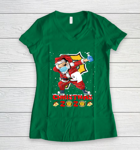 Pittsburgh Pirates Funny Santa Claus Dabbing Christmas 2020 MLB Women's V-Neck T-Shirt 3