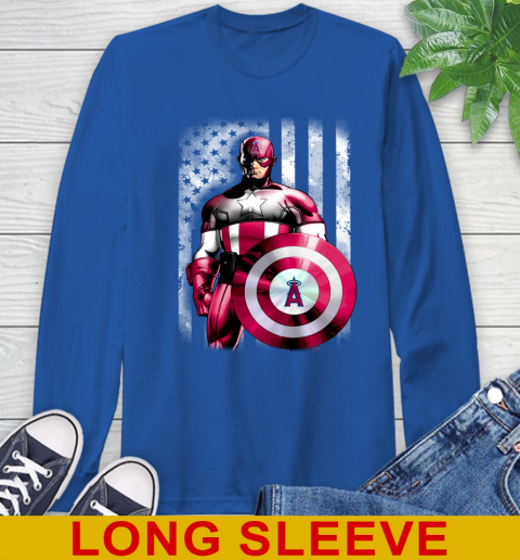 Los Angeles Angels MLB Baseball Captain America Marvel Avengers American Flag Shirt Long Sleeve T-Shirt 11