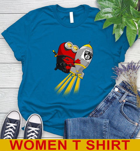 NBA Basketball Brooklyn Nets Deadpool Minion Marvel Shirt Women's T-Shirt 8