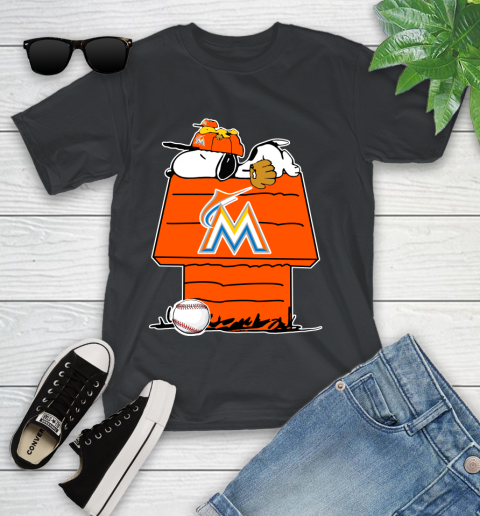 MLB Miami Marlins Snoopy Woodstock The Peanuts Movie Baseball T Shirt Youth T-Shirt 2