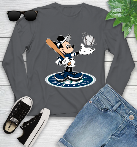 MLB Baseball Seattle Mariners Cheerful Mickey Disney Shirt Youth Long Sleeve - Image 9