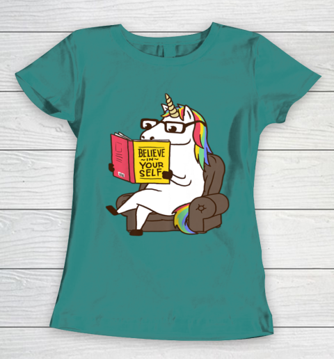 Unicorn Shirt Believe in Yourself Motivational Book Lover Women's T-Shirt 12