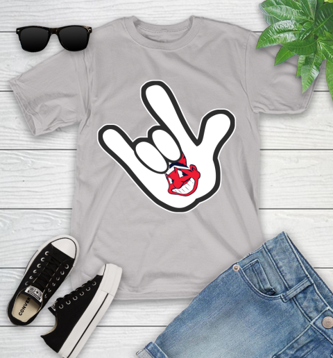 Cleveland Indians MLB Baseball Mickey Rock Hand Disney Youth T-Shirt 12