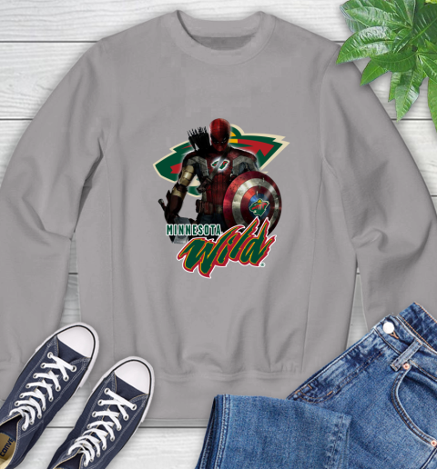 NHL Captain America Thor Spider Man Hawkeye Avengers Endgame Hockey Minnesota Wild Sweatshirt 5