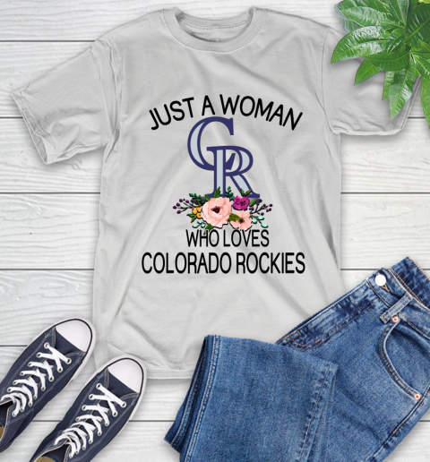 MLB Just A Woman Who Loves Colorado Rockies Baseball Sports T-Shirt