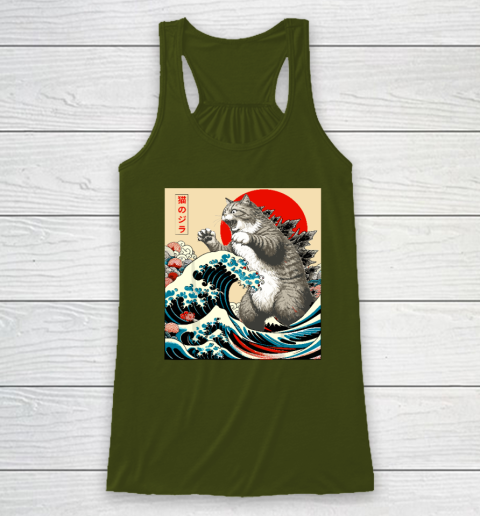 Catzilla Cat Japanese Art Funny Cat Racerback Tank 2