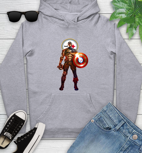 NFL Captain America Marvel Avengers Endgame Football Sports Pittsburgh Steelers Youth Hoodie 6
