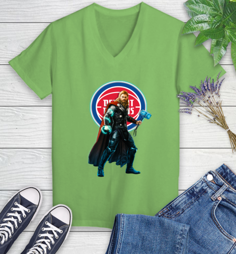 NBA Thor Avengers Endgame Basketball Detroit Pistons Women's V-Neck T-Shirt 11