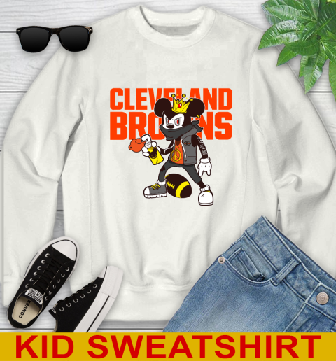 Cleveland Browns NFL Football Mickey Peace Sign Sports Youth Sweatshirt