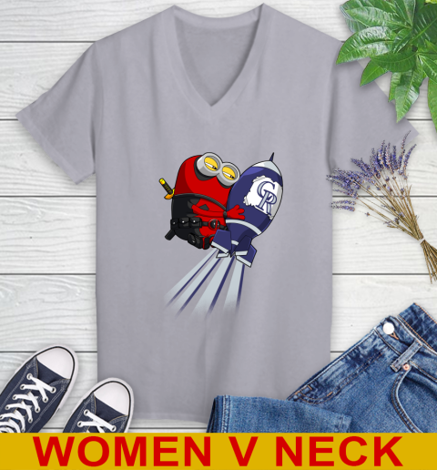 MLB Baseball Colorado Rockies Deadpool Minion Marvel Shirt Women's V-Neck T-Shirt 4