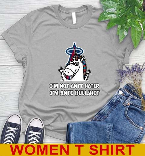 Los Angeles Angels MLB Baseball Unicorn I'm Not Anti Hater I'm Anti Bullshit (1) Women's T-Shirt 5