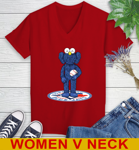 MLB Baseball Toronto Blue Jays Kaws Bff Blue Figure Shirt Women's V-Neck T-Shirt 12
