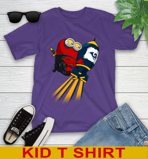 NFL Football Los Angeles Rams Deadpool Minion Marvel Shirt Youth T-Shirt - Image 4