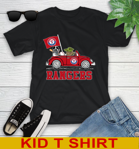 MLB Baseball Texas Rangers Darth Vader Baby Yoda Driving Star Wars Shirt Youth T-Shirt 2