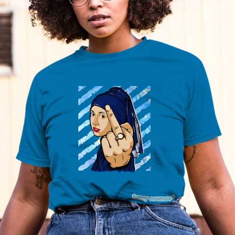 Air Jordan 11 Concord Lows Matching Sneaker Tshirt The Girl With The Pearl Earing Middle Finger Blue and White Jordan Shirt