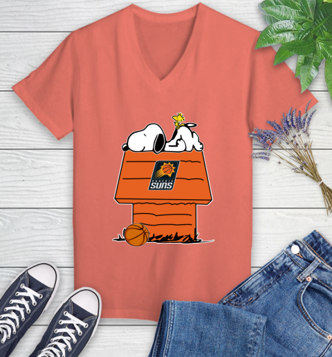 Phoenix Suns NBA Basketball Snoopy Woodstock The Peanuts Movie Women's V-Neck T-Shirt 6