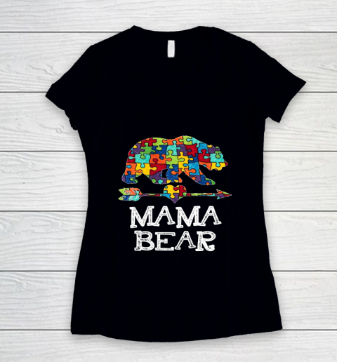 Autism Mama Bear Christmas Pajama Family Women's V-Neck T-Shirt