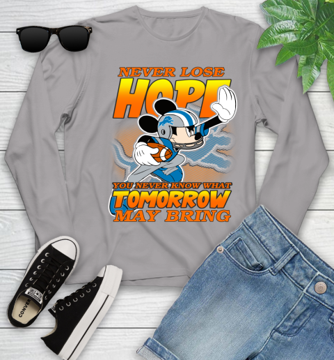 Detroit Lions NFL Football Mickey Disney Never Lose Hope Youth Long Sleeve 5
