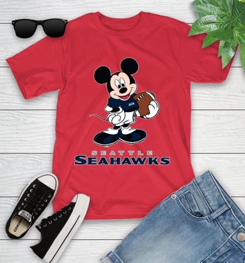 NFL Football Seattle Seahawks Cheerful Mickey Mouse Shirt Youth T-Shirt 10