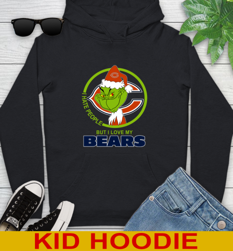 Chicago Bears NFL Christmas Grinch I Hate People But I Love My Favorite Football Team Youth Hoodie 2