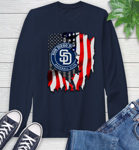 San Diego Padres MLB Baseball American Flag Long Sleeve T-Shirt 3
