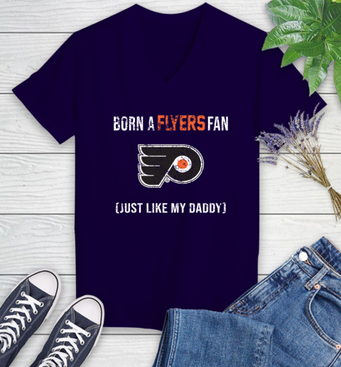 NHL Philadelphia Flyers Hockey Loyal Fan Just Like My Daddy Shirt Women's V-Neck T-Shirt - Image 4