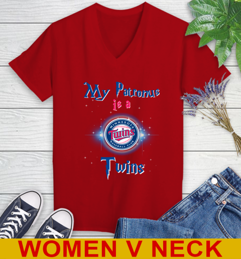 MLB Baseball Harry Potter My Patronus Is A Minnesota Twins Women's V-Neck T-Shirt 10