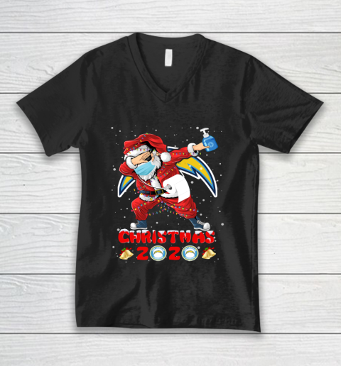 Los Angeles Chargers Funny Santa Claus Dabbing Christmas 2020 NFL V-Neck T-Shirt