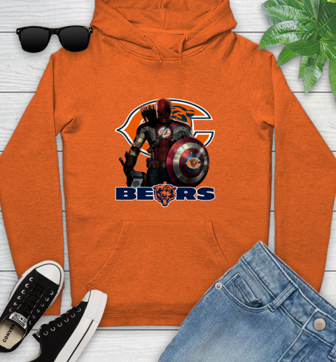 NFL Captain America Thor Spider Man Hawkeye Avengers Endgame Football Chicago Bears Youth Hoodie 5