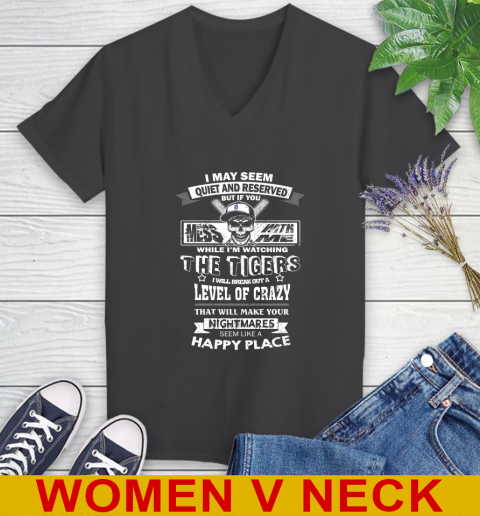 Detroit Tigers MLB Baseball If You Mess With Me While I'm Watching My Team Women's V-Neck T-Shirt 8