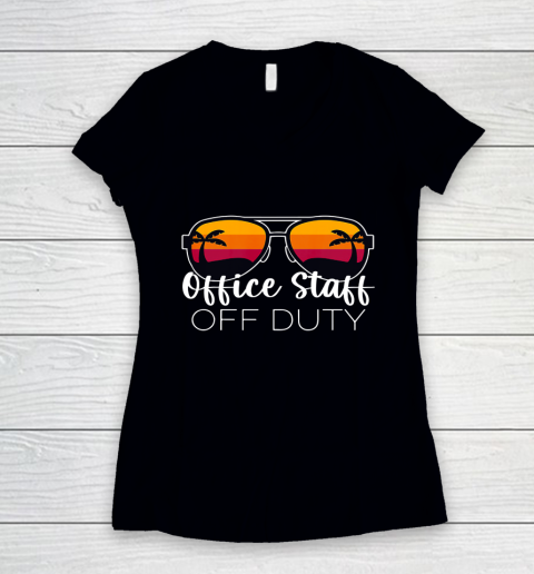 Office Staff Off Duty Sunglasses Beach Sunset Women's V-Neck T-Shirt