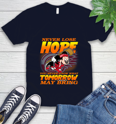 Detroit Red Wings NHL Hockey ootball Mickey Disney Never Lose Hope V-Neck T-Shirt 2
