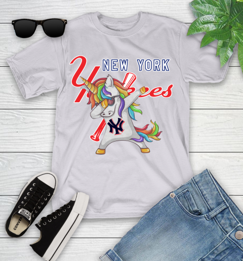New York Yankees MLB Baseball Funny Unicorn Dabbing Sports Youth T-Shirt 4