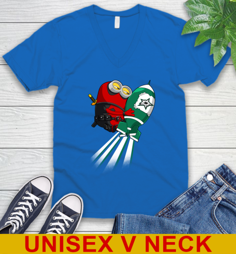 NHL Hockey Dallas Stars Deadpool Minion Marvel Shirt V-Neck T-Shirt 5