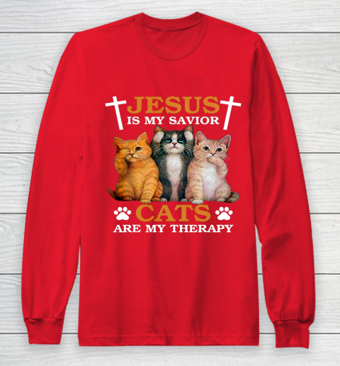Jesus is My Savior Cat are My Therapy Christians Cat Lover Long Sleeve T-Shirt 7