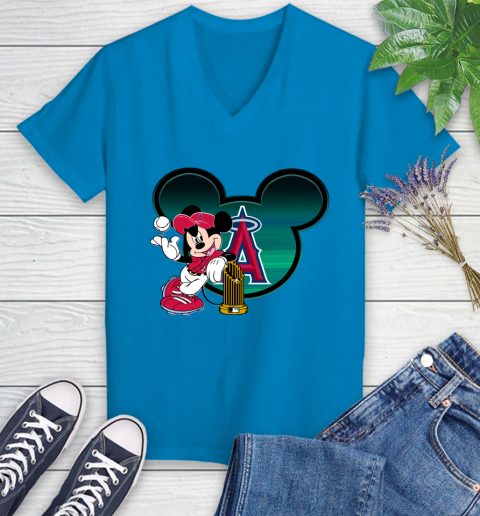 MLB Los Angeles Angels The Commissioner's Trophy Mickey Mouse Disney Women's V-Neck T-Shirt 7
