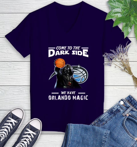 NBA Come To The Dark Side We Have Orlando Magic Star Wars Darth Vader Basketball Women's V-Neck T-Shirt 3