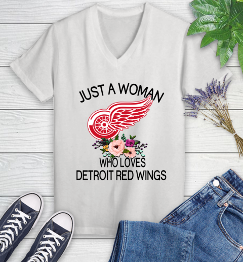 NHL Just A Woman Who Loves Detroit Red Wings Hockey Sports Women's V-Neck T-Shirt