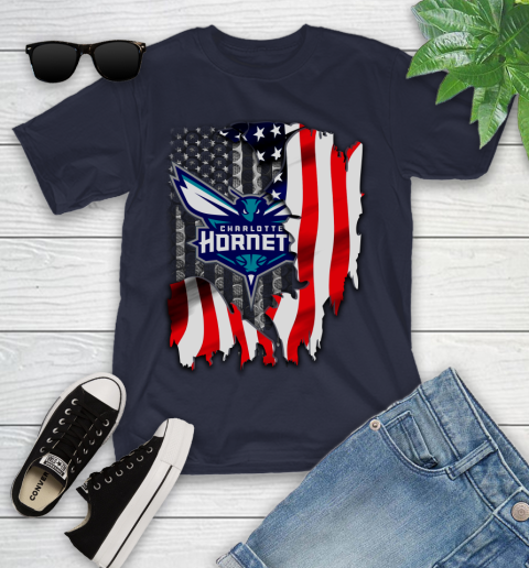 Charlotte Hornets NBA Basketball American Flag Youth T-Shirt - Image 3