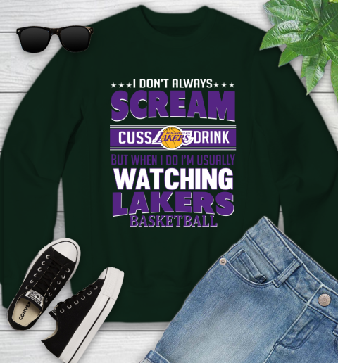 Los Angeles Lakers NBA Basketball I Scream Cuss Drink When I'm Watching My Team Youth Sweatshirt 9