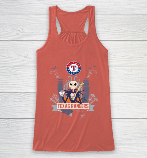 MLB Texas Rangers Baseball Jack Skellington Halloween Racerback Tank 3