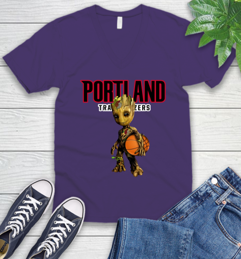 Portland Trail Blazers NBA Basketball Groot Marvel Guardians Of The Galaxy V-Neck T-Shirt 10
