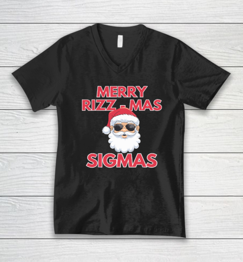 Merry Rizz Mas Sigmas Gen Alpha Middle School Christmas V-Neck T-Shirt