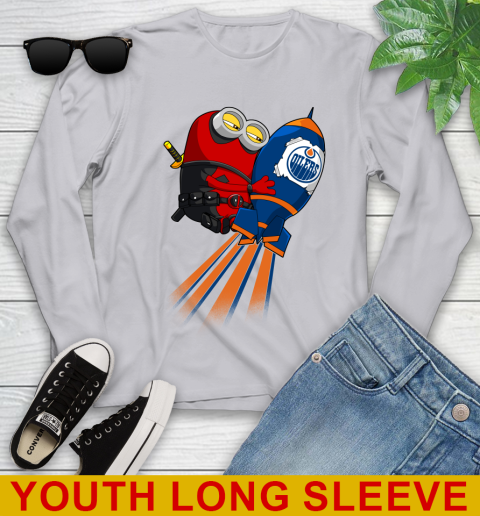 NHL Hockey Edmonton Oilers Deadpool Minion Marvel Shirt Youth Long Sleeve 5