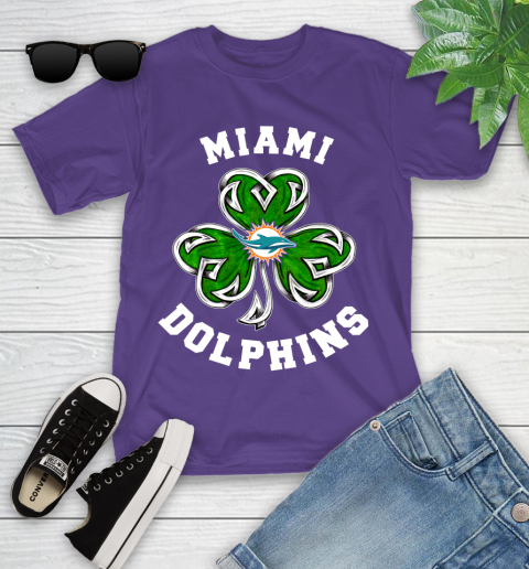 NFL Miami Dolphins Three Leaf Clover St Patrick's Day Football Sports Youth T-Shirt 3