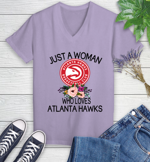NBA Just A Woman Who Loves Atlanta Hawks Basketball Sports Women's V-Neck T-Shirt 9