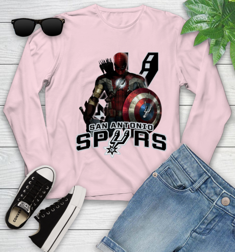 San Antonio Spurs NBA Basketball Captain America Thor Spider Man Hawkeye Avengers Youth Long Sleeve 10